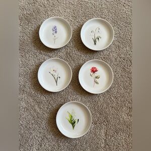 Set of 5 Floral Porcelain Plate Set - White with Multicolor Design